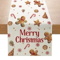Runner da tavola in lino con motivi natalizi e stampa Merry Christmas festiva - Elementi natalizi beige