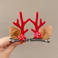Cute Christmas reindeer antler hair clips with red mushrooms and brown plush ears - 35# Red Antler Red Mushroom Pair