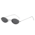Retro oval sunglasses with silver metal frame and dark grey lenses in y2k fashion style - Silver Frame Grey Lens