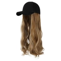 Black baseball cap with long wavy blonde highlighted wig extension for women - Golden Brown