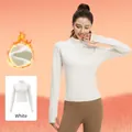Giacca da yoga termica bianca slim fit con cerniera, collo alto e fori per i pollici - Bianco