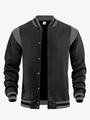 Men's baseball jacket in black and grey patchwork style, made of polyester and spandex - S / Black