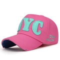 Pink distressed baseball cap with mint green NYC patch and Team Major side embroidery - Adjustable / Rose Red