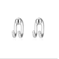 Silver punk style double hook earrings with polished round metal beads for men - Round Bead Hooks Pair / Silver