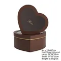 Brown heart gift box set of 2 with gold trim and Rose cutout window design - Set of 2 / Coffee