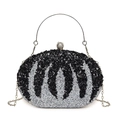 Bolso de fiesta elegante con forma de calabaza y pedrería en negro y plata con asa - Negro