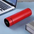 Red stainless steel smart thermos with digital temperature display on blue desk - Smart Temp Display/304 Liner/Replaceable Battery / Red