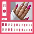 Summer daisy press-on nails in magenta and yellow French tips, almond shape style - W101 Colorful Summer (Glue Style)