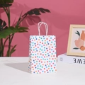Close-up of a white paper gift bag with colorful polka dots and twisted paper handles - Colorful Polka Dot Style (54-3) / 27x21x11cm