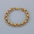 Elegant gold plated stainless steel bracelet featuring twisted and smooth ring link design - Gold (KB186167-Z)