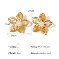 18K gold plated stainless steel petal stud earrings with white pearl centers - Flower Earrings (SE010241)