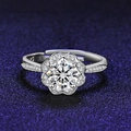 Close-up of S925 sterling silver ring featuring a six-prong zircon flower cluster detail - Adjustable / Style 13 Flower Cluster Ring (1 Carat)