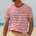 Camiseta de verano para hombre con rayas horizontales rojas y blancas y bolsillo frontal - S / Rojo