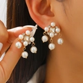 French vintage multilayer pearl tassel drop earrings with gold alloy and crystals - Vintage Square Crystal Artificial Pearl Dangle Earrings (5078)