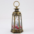Detail of Christmas lantern in bronze gold with Santa Claus pattern and LED light effect - Santa Claus / Antique Gold