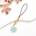 Golden mobile charm with blue enamel snowflake pendant and black strap on white background - Snowflake No.2 / Gold