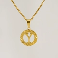 18K gold plated titanium steel necklace with letter Y sunburst pendant on O-chain - Letter Y