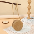Mini round woven straw crossbody bag in natural brown color for beach and summer - 12cm / Brown