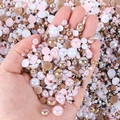 Detailed close-up of mixed colorful resin half-round pearls and rhinestones for nail art DIY - Half-round Pearl Mixed With Light Pink And Brown Ab Series - M / 30 g