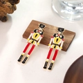 Nutcracker soldier earrings with colorful enamel glaze and elegant white pearl accents - Red Yellow White Black