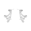 Minimalist silver four-point star stud earrings with a sleek metallic ball accent - Copper / Ear Jacket Star (Silver Color)