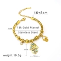 18k gold plated stainless steel hamsa hand bracelet with blue enamel evil eye charm - Bracelet / 16+5cm