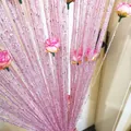 Tenda a fili rosa con seta argentata e rose per decorazione d'interni casa - Tipo Tasca per Asta / Rosa