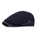 Men's navy herringbone ivy cap with metal logo detail and contrast grey piping - Navy Blue
