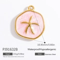 Macro-opname van een 16,95 mm goud-roze zeesterhanger van waterdicht roestvrij staal - PJ91632B-Roze zeester