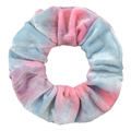 Pink and blue tie-dye velvet scrunchie with soft fabric texture on white background - Blue & Pink