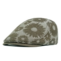 Brown denim daisy floral newsboy cap with classic retro flat ivy hat style for women - Army Green