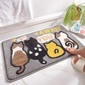 Grey flocked bathroom rug featuring four cartoon cats and I Await You text - 40*60cm / I AWAIT YOU