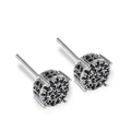 Hip hop style silver stud earrings with high-density micro-paved black zircons - Silver Black Zirconia