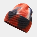 Knit beanie with orange and blue tie-dye gradient effect and ribbed texture - Color 11 (Orange Blue Grey Tie-Dye)
