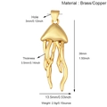 Pendentif méduse dorée en laiton avec zircone incrustée et détails de dimensions - Grand Pendentif Méduse Dorée