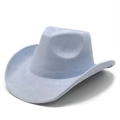 Detail shot of light blue suede cowboy hat with wide brim and stitched texture - M(56-59CM) / Light Blue Suede