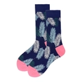 Dunkelblaue Socken mit tropischem Palmenmuster und pinkfarbenen Akzenten an Ferse und Zehen - 38-46 / Navyblau Palmblätter