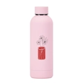 Pink stainless steel thermal bottle featuring minimalist daisy floral art print - Pink Purple Flowers