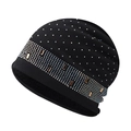 Black knitted beanie for women featuring rhinestones and fleece lining for winter warmth - Black