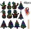 Christmas scratch paper craft set featuring 12 snowman and tree tags with colorful ribbons - Style 2