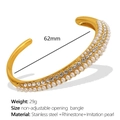 Gouden roestvrijstalen open armband met witte strassteentjes en parels - Witte Parel met Strass Gouden Stijl (SZ153WEG)