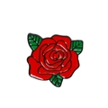 Broche creativo de aleación rosa roja con hojas verdes y contorno negro en blanco - Rosa Roja (C1898-2)