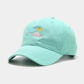 Close-up of mint green cotton baseball cap with colorful planet embroidery details - M (56-58cm) / Mint Green