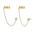 Elegant gold chain earrings with ear cuff and round cubic zirconia in minimalist style - 1-Gold Chain Ear Cuff Stud
