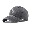 Casquette de baseball en coton délavé gris foncé avec broderie ours blanc - Réglable / Ours de Dessin Animé Noir