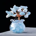 Aquamarine crystal tree with copper wire and stones in a small wavy glass bottle - 18 Crystals Aquamarine (Mini Fish Tank)