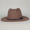 Chapeau de jazz classique en laine marron avec bande en cuir bleu foncé pour adultes - Kaki