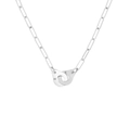 Detailed view of silver handcuff pendant on a trendy paperclip chain necklace - Silver Necklace