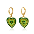 Retro gold heart earrings featuring multi-layer green enamel finish for women - Gold Green (Earrings)