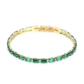 Golden titanium steel bracelet featuring emerald green rectangular zircon stones - Green Baguette Cut Style (KB167200-KFC) / Gold